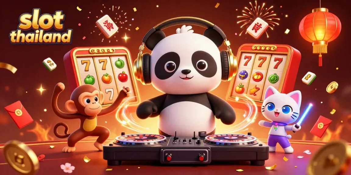 Play exciting slot games at Slot Thailand with vibrant characters and festive atmosphere.