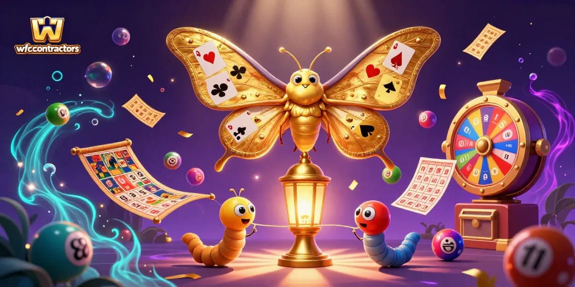 wfccontractors showcases a vibrant 3D casino scene filled with dynamic lottery elements and card symbolism.