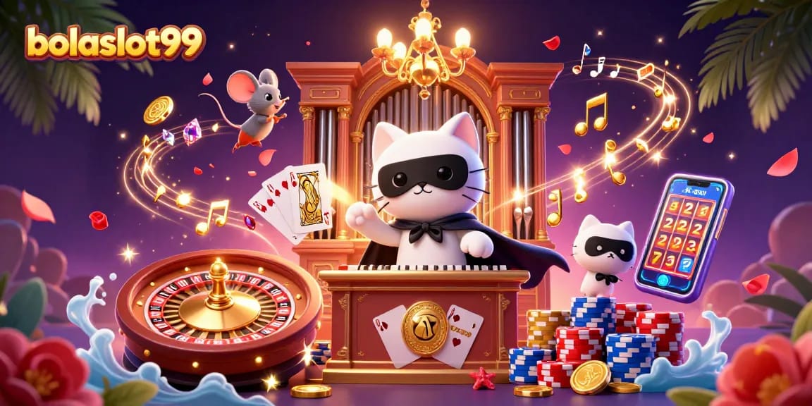 Engage with bolaslot99 in a vibrant 3D casino scene featuring iconic characters and dynamic gaming elements.