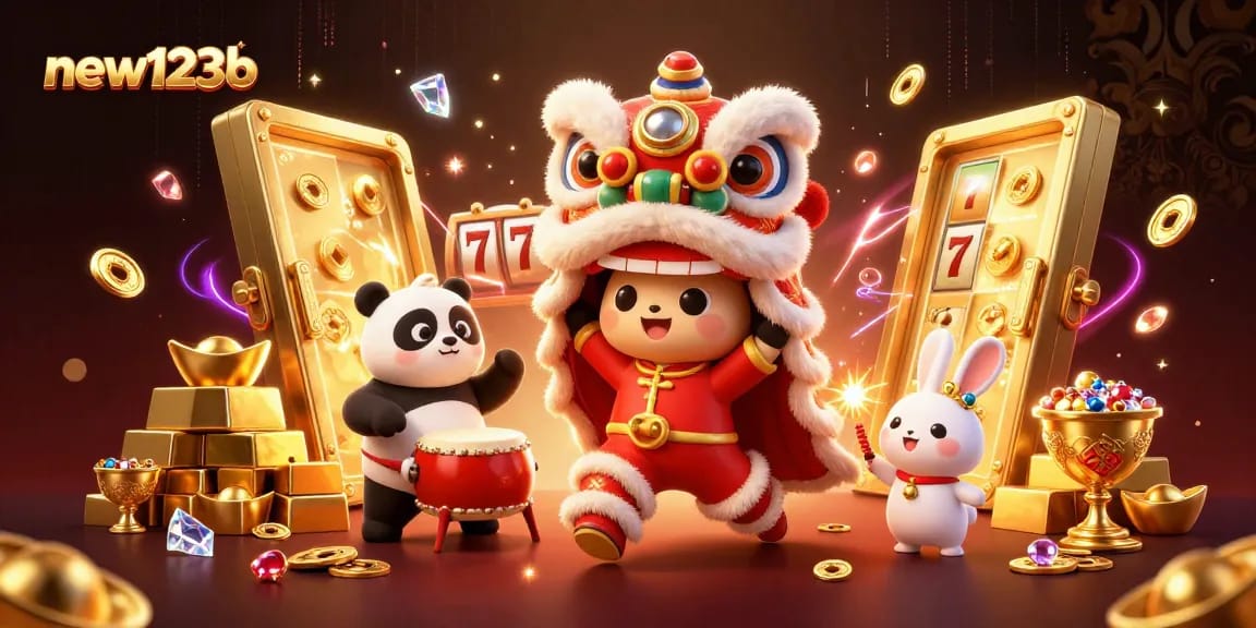 Experience thrilling wins at new123b with vibrant casino scenes featuring epic lion dance.
