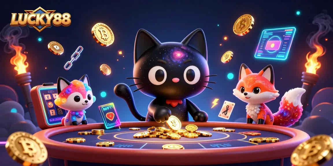 Experience winning strategies on LUCKY88 with an engaging cosmic casino scene of animated characters.