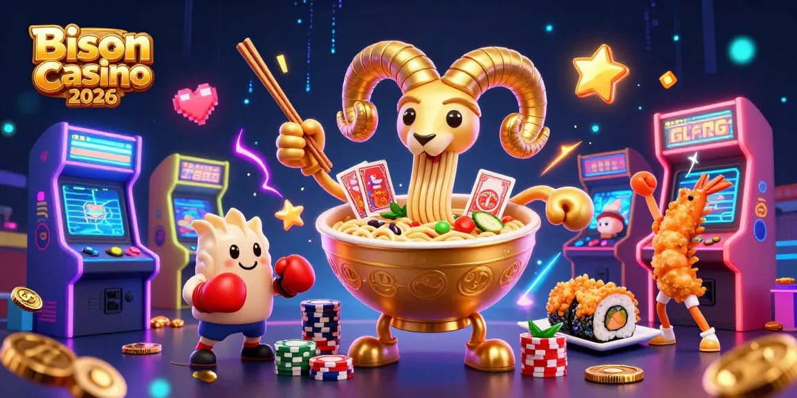 Bison Casino 2026 játékélmény bemutatása 3D illusztrációval, nyereményekkel, bónuszokkal és kaszinó hangulattal.