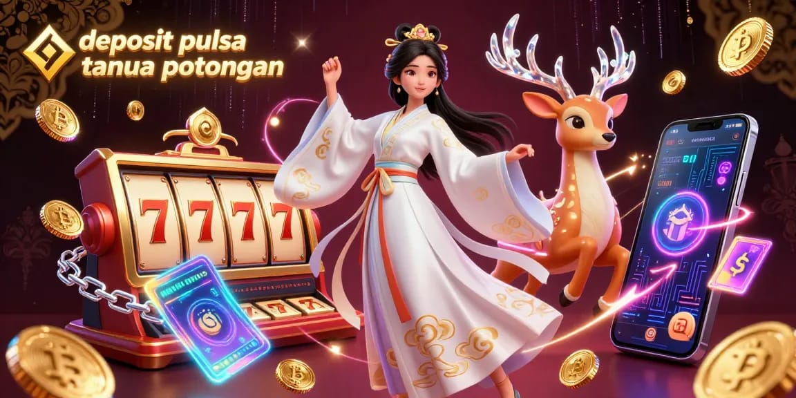 Experience thrilling play with deposit pulsa tanpa potongan in a vibrant online casino illustration.