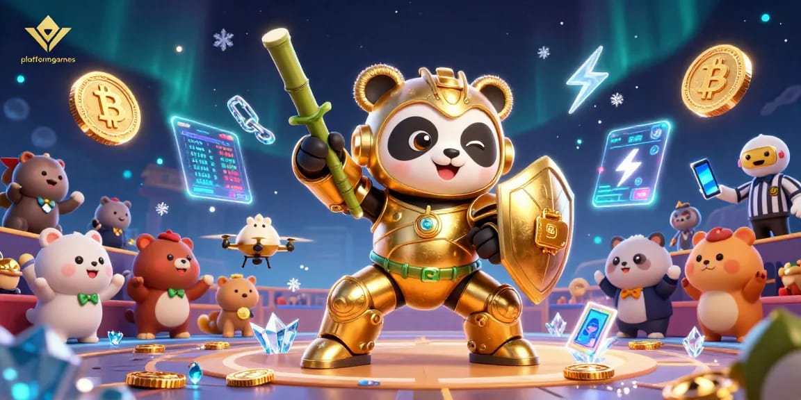 Experience an exciting match at platformgames with a golden panda pilot and crypto themes.