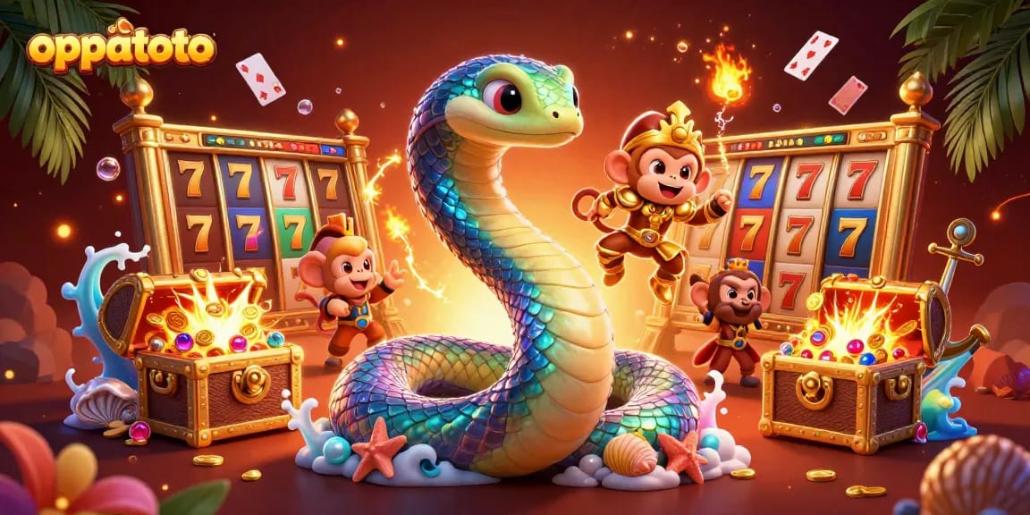 Experience exhilarating gameplay with oppatoto, a vibrant 3D cartoon scene featuring mythical creatures and slot elements.