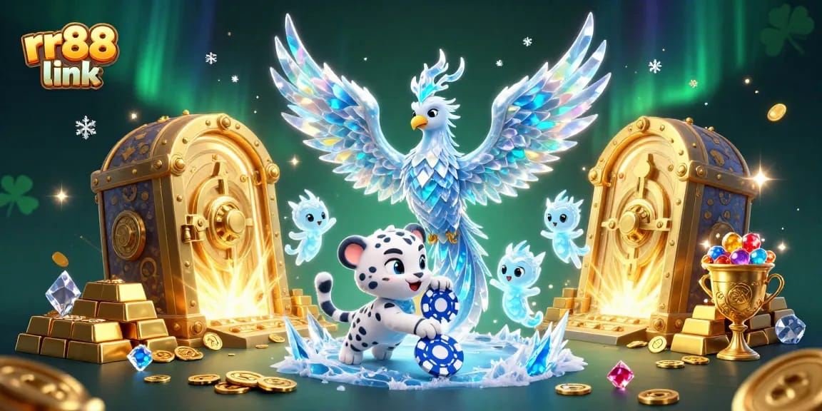 Capture the excitement of RR88 link with vibrant 3D imagery of a phoenix and magical gambling elements.