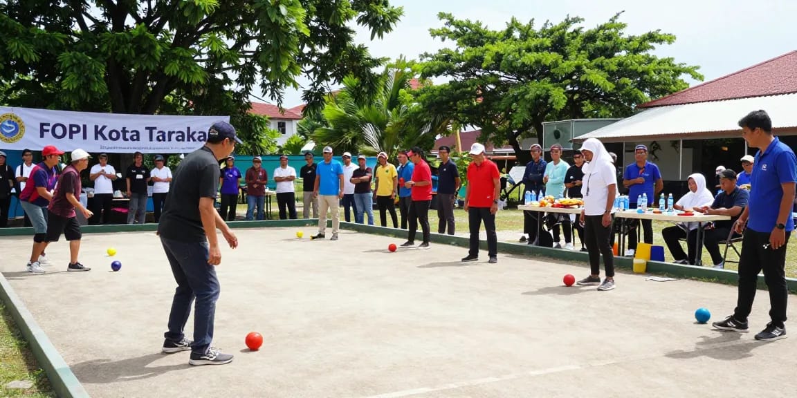 Kompetisi petanque di fopikotatarakan.org dengan pemain beragam dan suasana ceria.