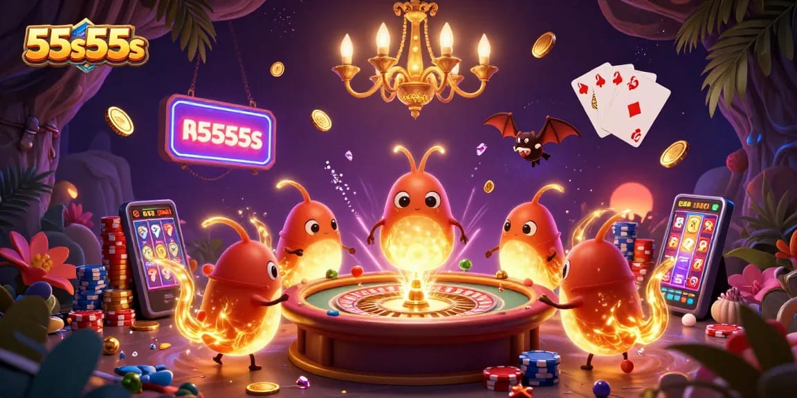 Light up your night with 55s55s as glowworms illuminate a vibrant cave casino.
