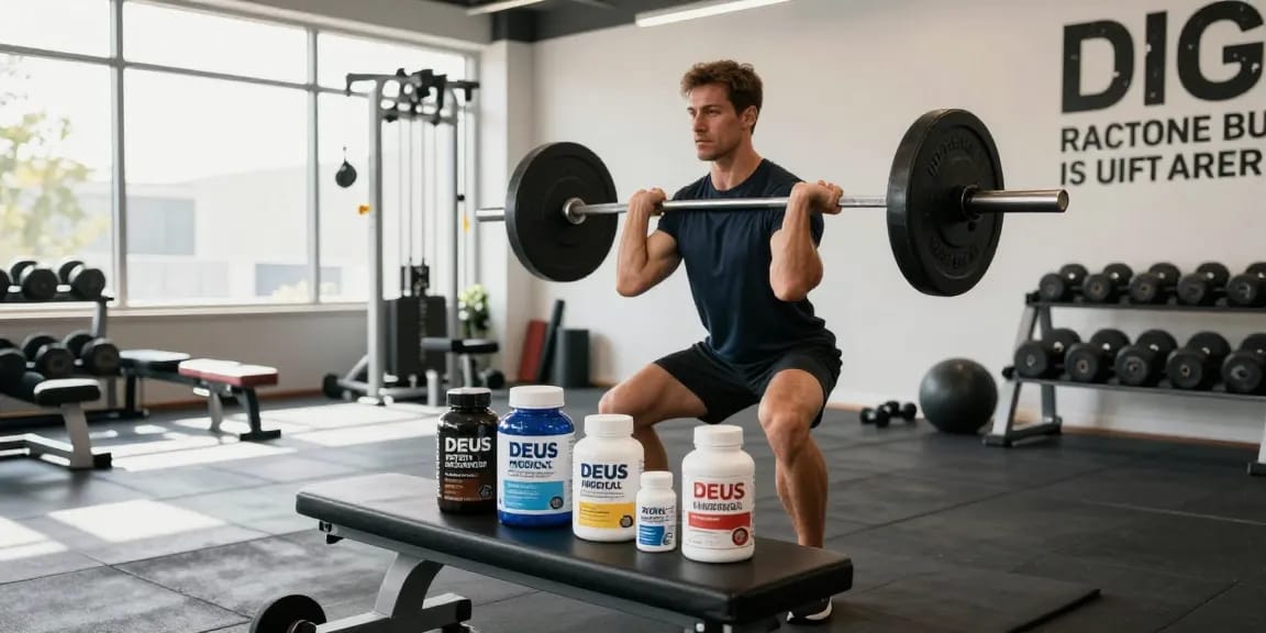 Deus Medical Steroide und Supplements während des Krafttrainings im Fitnessstudio