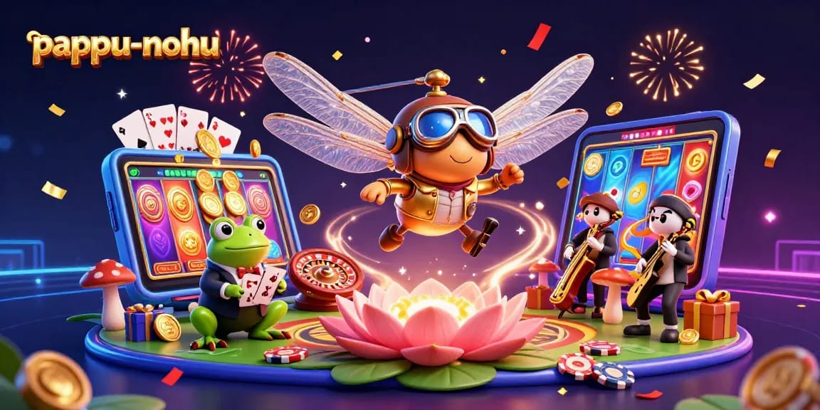 Engage life in the thrilling pappu-nohu game with vibrant casino elements and whimsical characters.