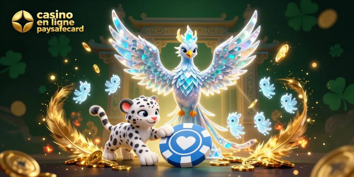Jouez au casino en ligne paysafecard tout en découvrant un phoenix de glace et des sprites lumineux dans une scène captivante.