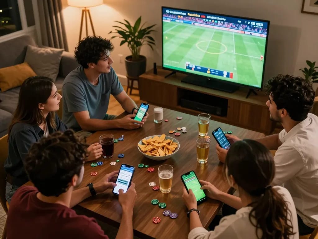 Socolive viewers engaged in live betting during a soccer match overview, capturing excitement and camaraderie.