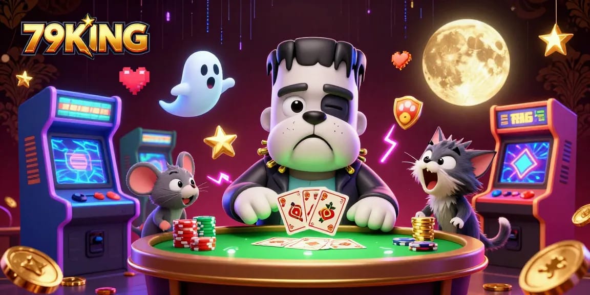 Experience colorful gaming at 79KING with our lively 3D casino illustration.