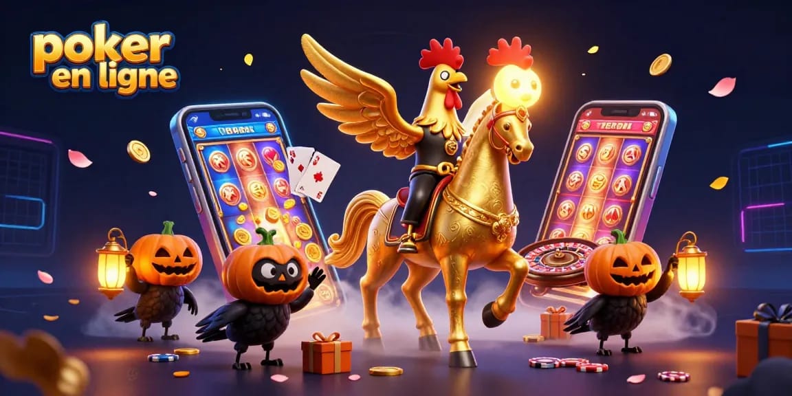 Jouez au poker en ligne dans un casino vibrant aux dimensions fantastiques avec des éléments animés.