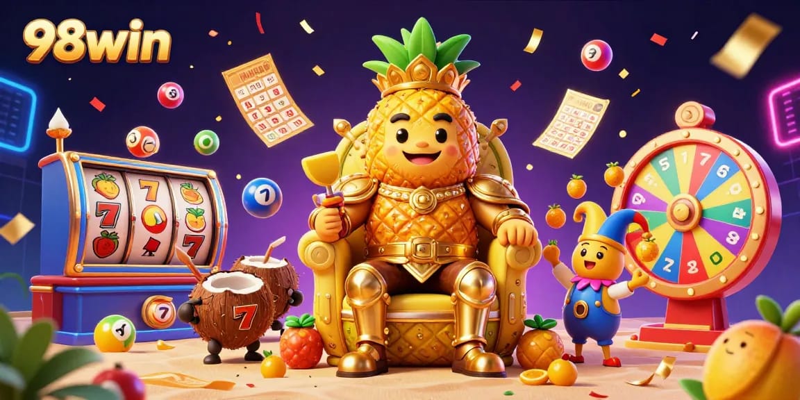 Engage with exciting 98win slot games amid colorful elements and festive atmosphere.