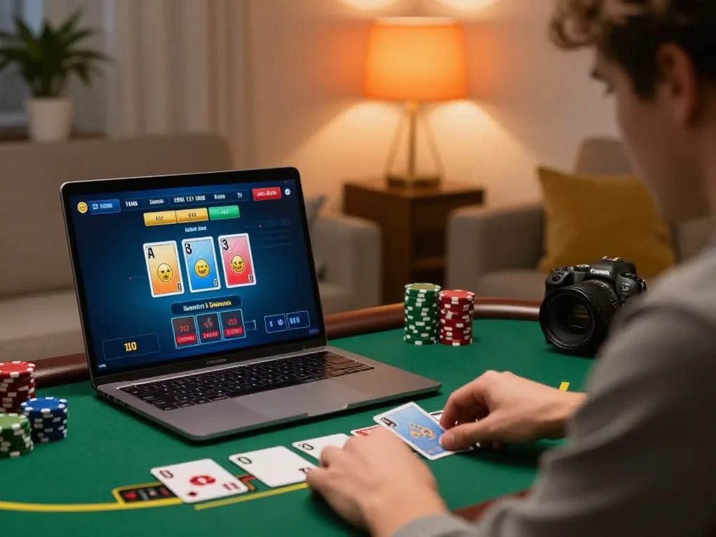 Player strategizing while enjoying RR88's live dealer blackjack game on their laptop at home