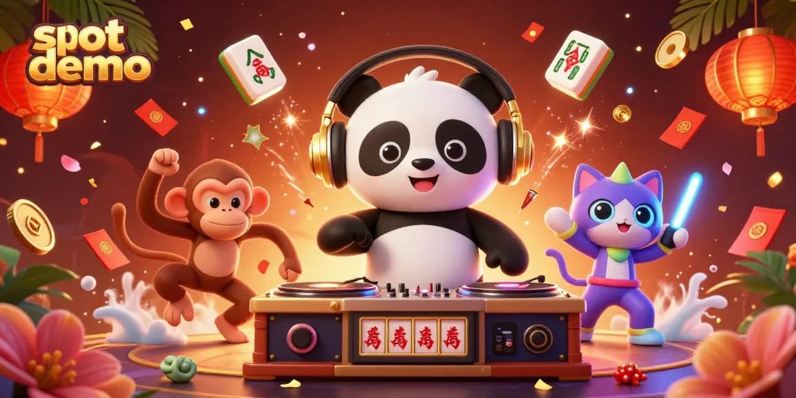Memenangkan pengalaman bermain slot demo secara langsung dalam ilustrasi kasino yang berwarna-warni dan penuh detail.
