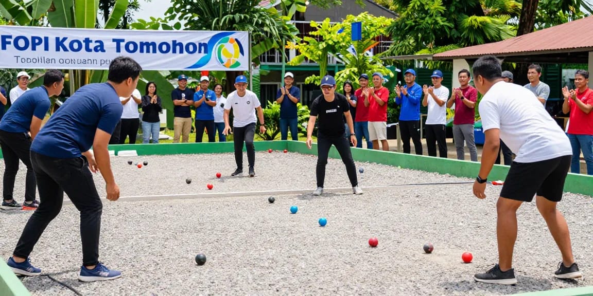 FOPI Kota Tomohon dalam aksi permainan petanque, menunjukkan semangat komunitas.