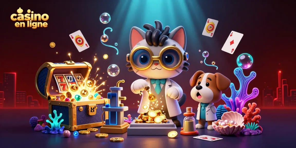 Jouez au casino en ligne avec des personnages amusants dans une scène riche en détails.