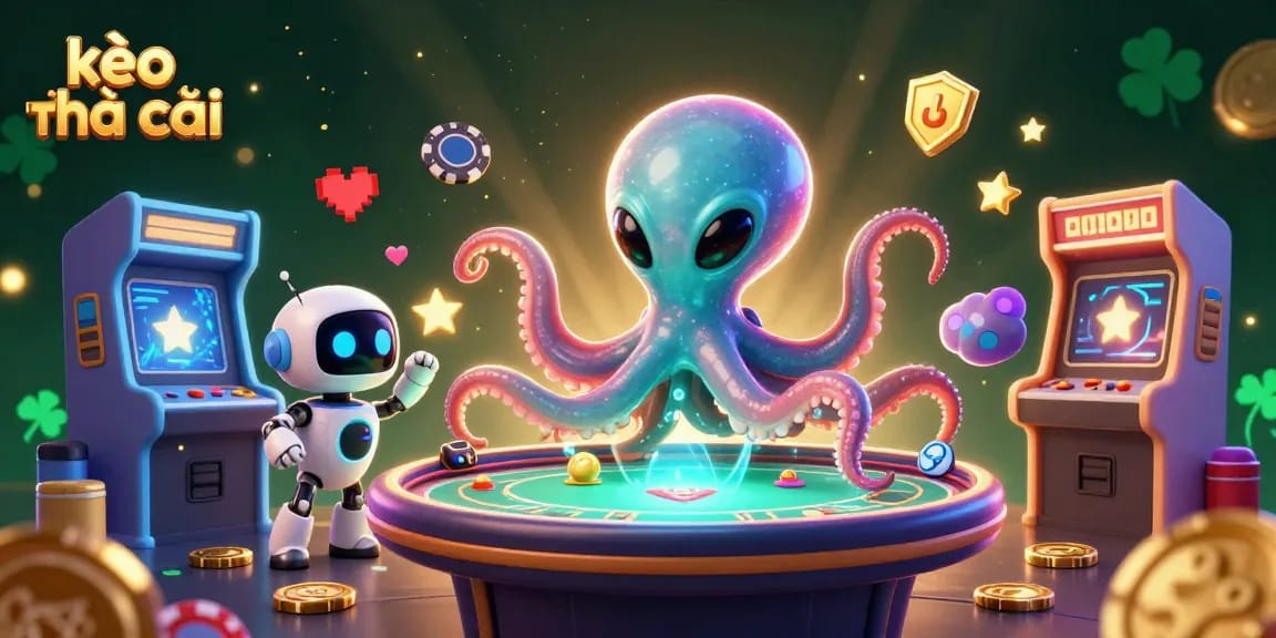 Engage with kèo nhà cái in this dynamic illustration featuring an alien octopus at a poker table.