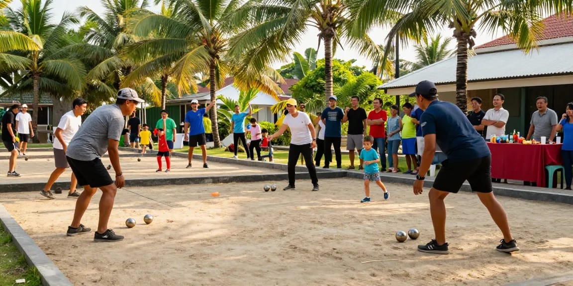 Komunitas petanque FOPI Kota Makassar sedang bermain di lapangan, semangat dan kebersamaan, fopikotamakassar.org.