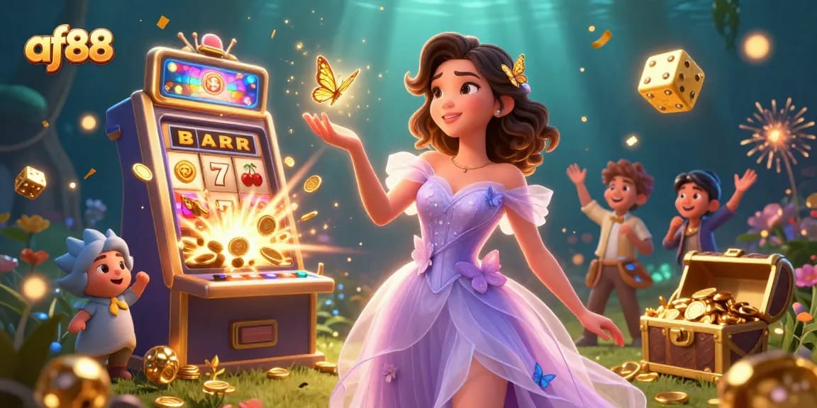 Engage in exciting slots at af88 with a vibrant scene of a stunning woman and a jackpot explosion.