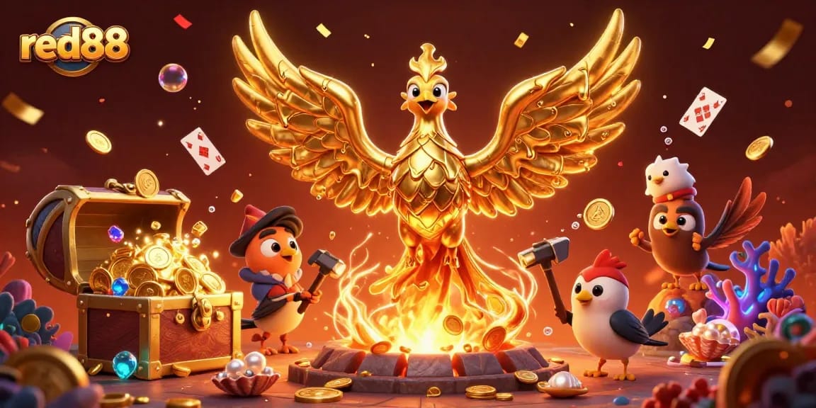 Experience the thrill of winning at red88 with a vibrant 3D golden phoenix illustration celebrating casino adventures.