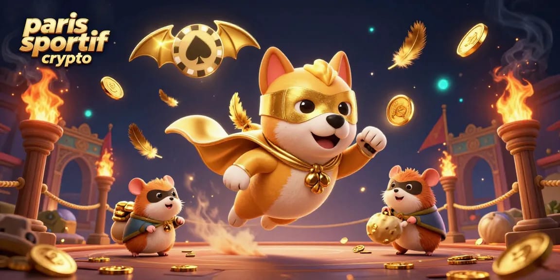 Placer des paris sportif crypto devient dynamique avec le chien super-héros et ses pièces d'or.