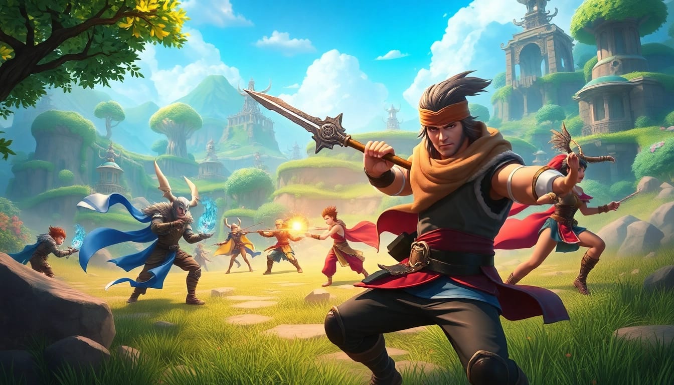 Action-packed scene from yono game showcasing vibrant fantasy landscapes and engaging characters.