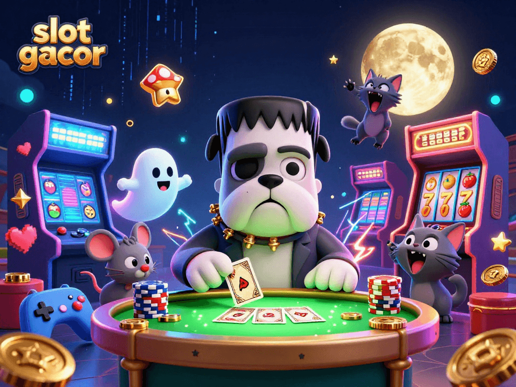 Experience slot gacor excitement with animated characters in a vibrant casino scene.