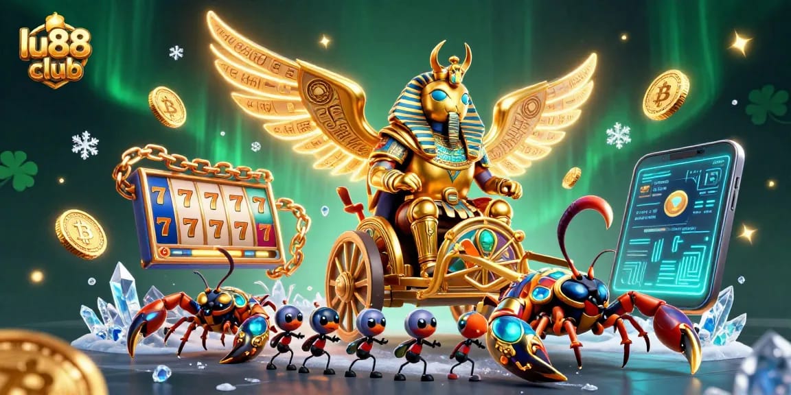 Join the excitement at lu88 club with slot reels and vibrant elements in an engaging casino illustration.