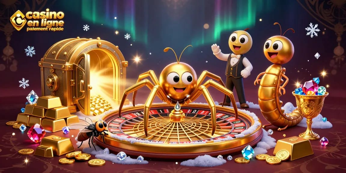 Vivez l'expérience du casino en ligne paiement rapide avec cette illustration dynamique de jeux et gains.