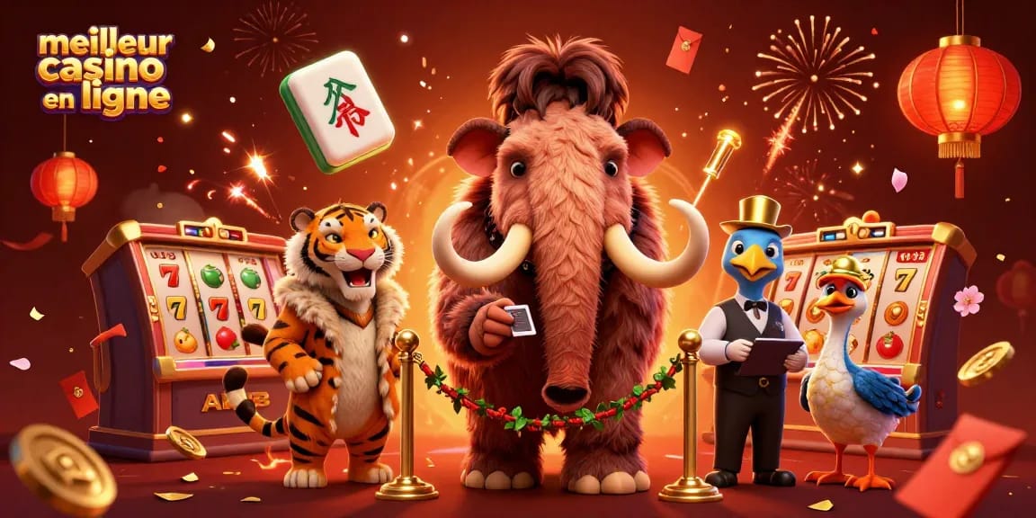 Vivez l'expérience du meilleur casino en ligne avec un bouncer mammouth et un invité VIP au porte d'entrée
