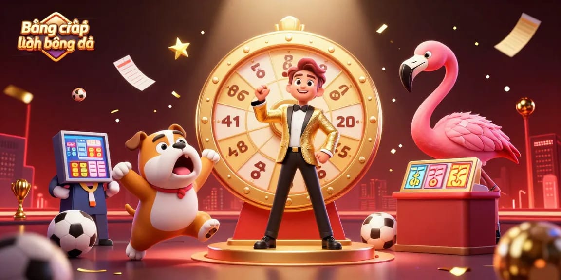 Bảng xếp hạng bóng đá visualizes sports betting excitement with dynamic characters and vibrant effects.