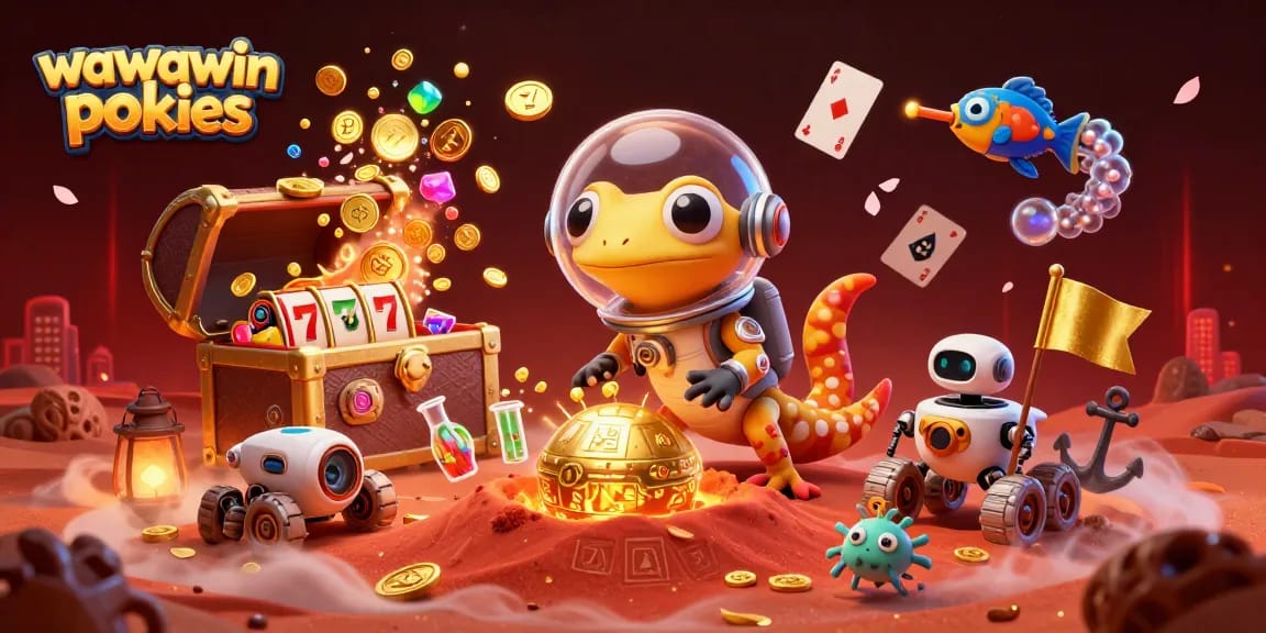 Spin the reels and win with wawawin pokies in a vibrant, animated cosmic casino scene.