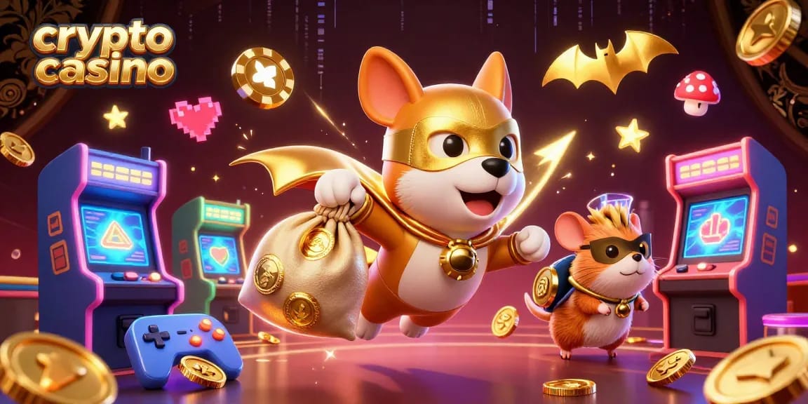 Jouez sur un crypto casino en profitant des gains rapides et des bonus attrayants dans cette illustration animée.