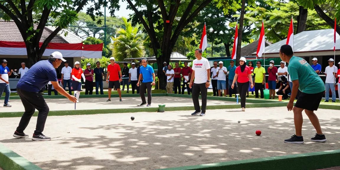 Suasana permainan petanque di fopikotabontang.org dengan pemain beragam menikmati olahraga di lapangan terbuka.