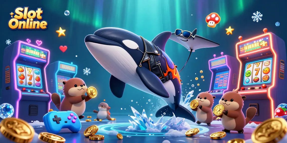 Engage in thrilling Slot Online action with an orca, stingray, and otters celebrating in a colorful 3D casino scene.