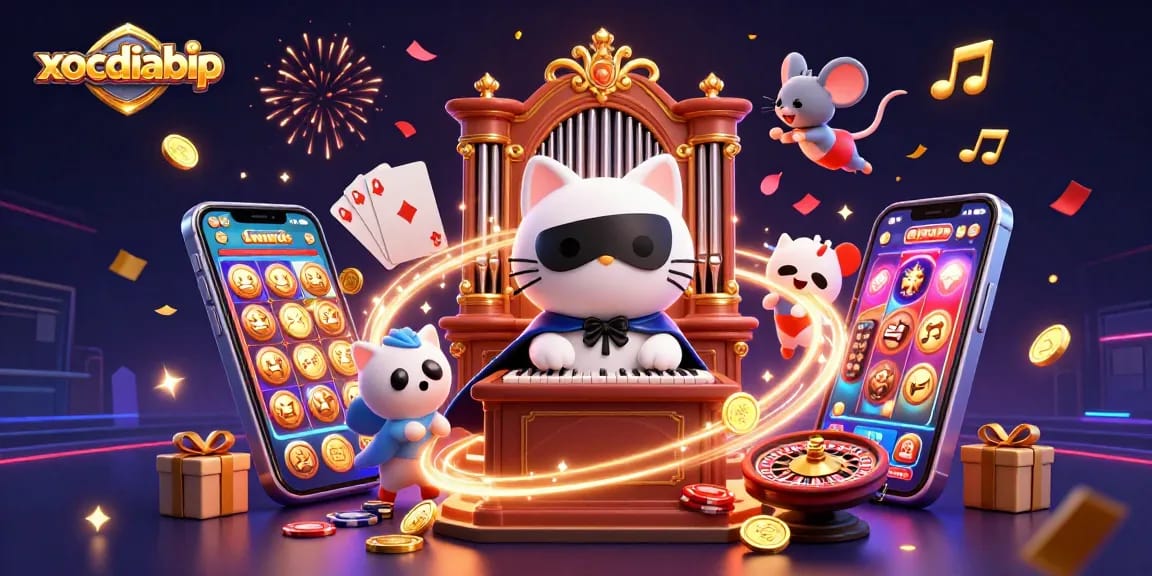 xocdiabip showcasing a mystical casino scene with acrobatic elements and dynamic gaming action.