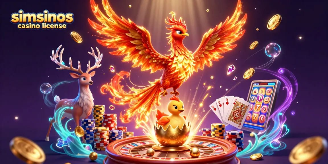 Profitez de l'univers de la licence Simsinos Casino avec des scènes dynamiques de poker et de gains en or.