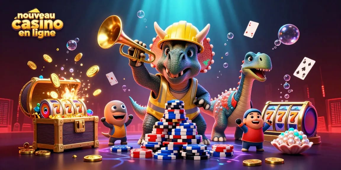 Jouez avec le nouveau casino en ligne et assistez à un triceratops construisant des jetons de poker.