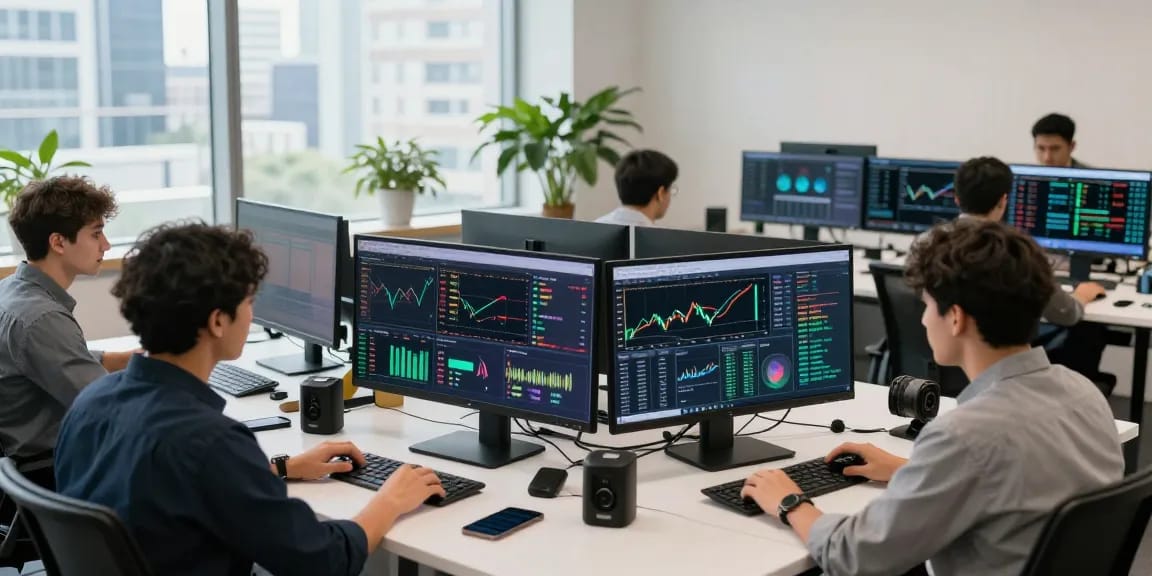 在专业的交易环境中，AiCoin用户利用实时数据分析进行技术交易。
