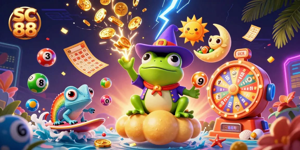 Experience the thrill of SC 88 with a vibrant casino scene filled with games, gold, and prizes!