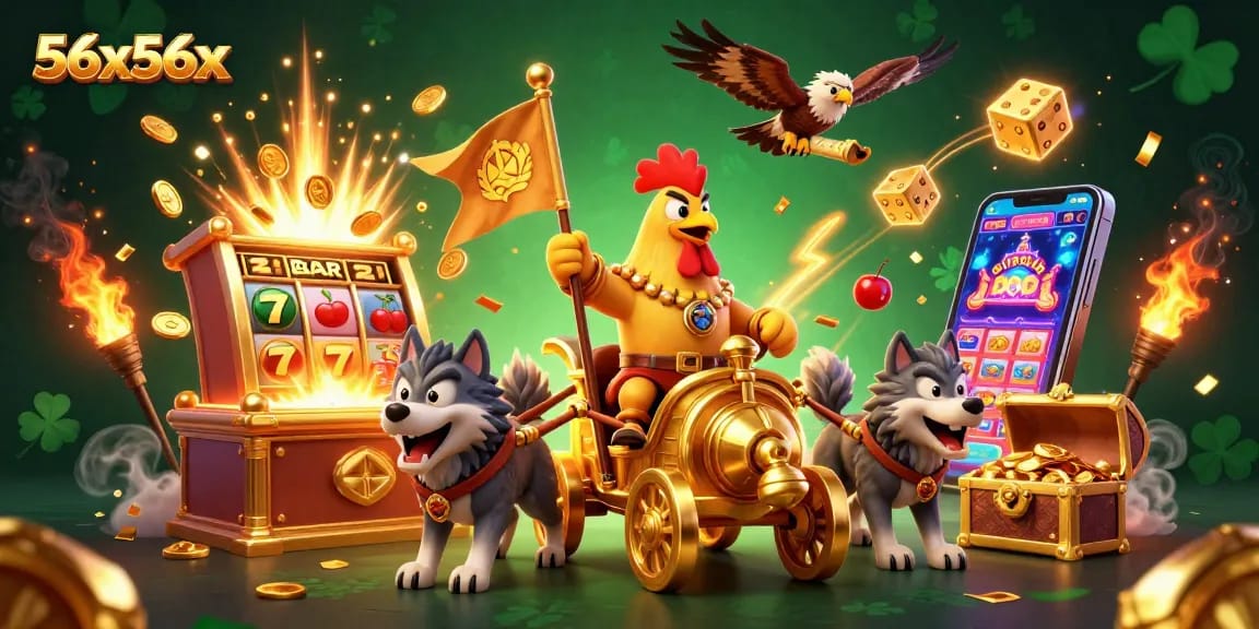 Ganhe prêmios no 56x56x com um galo guerreiro em um carro dourado e caça-jackpot envolvido em energia.