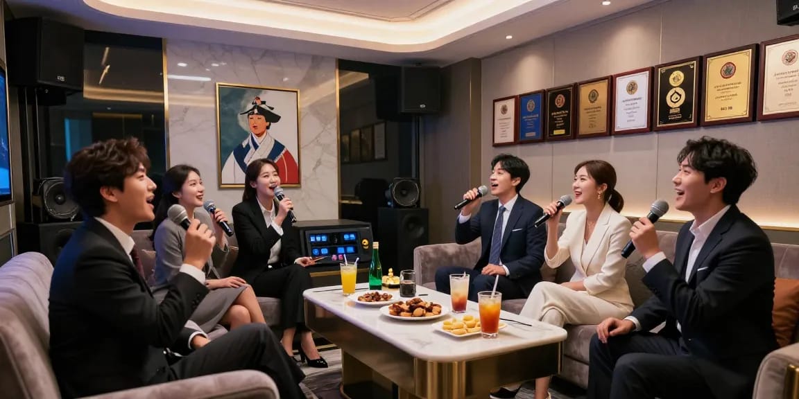 강남쩜오에서 프라이빗하게 즐기는 고급스러운 노래방 경험, 현대적인 디자인과 전문 음향 시스템이 돋보입니다.