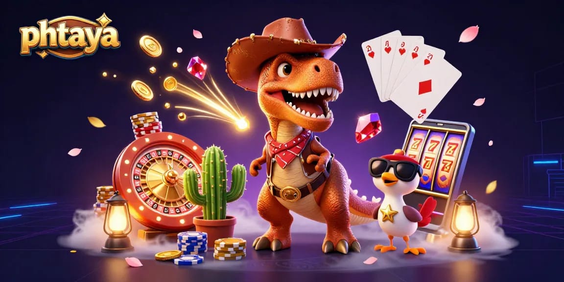 Phtaya offers an exciting casino experience with dynamic golden coins, characters, and casino elements.