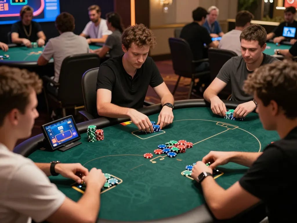 A thrilling king33 online poker game shows players engaged, vibrant screens displaying gameplay.