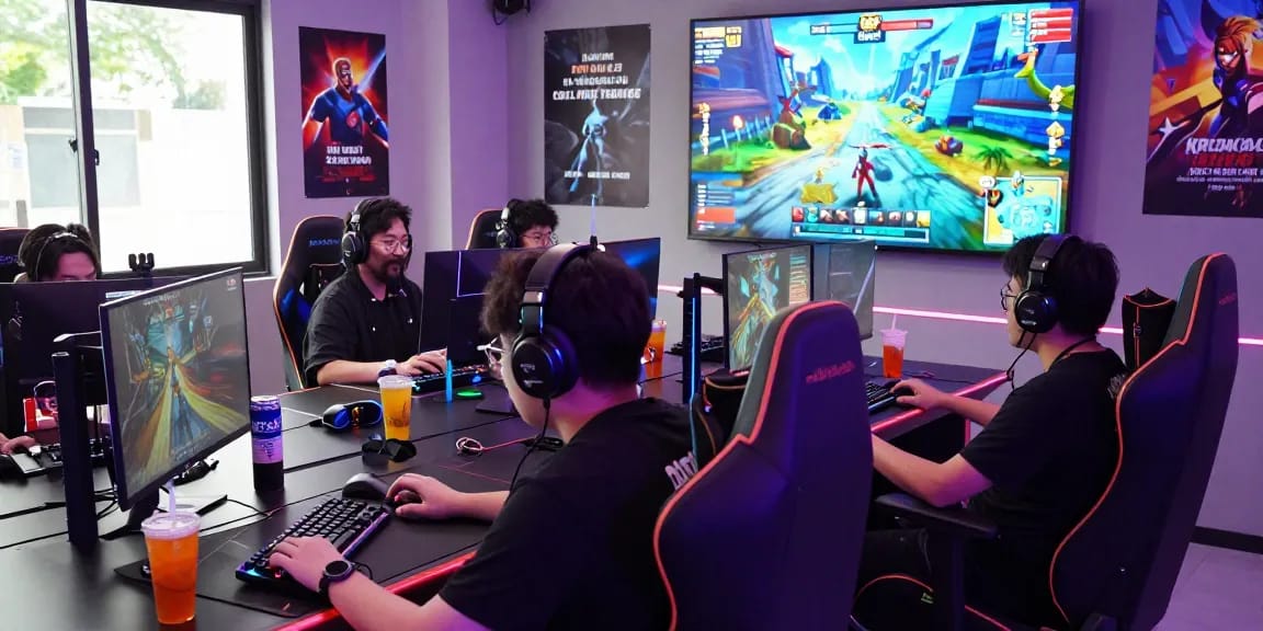 Kecak4D gamers engaged in an electrifying live-stream session, showcasing vibrant graphics and gaming gear.