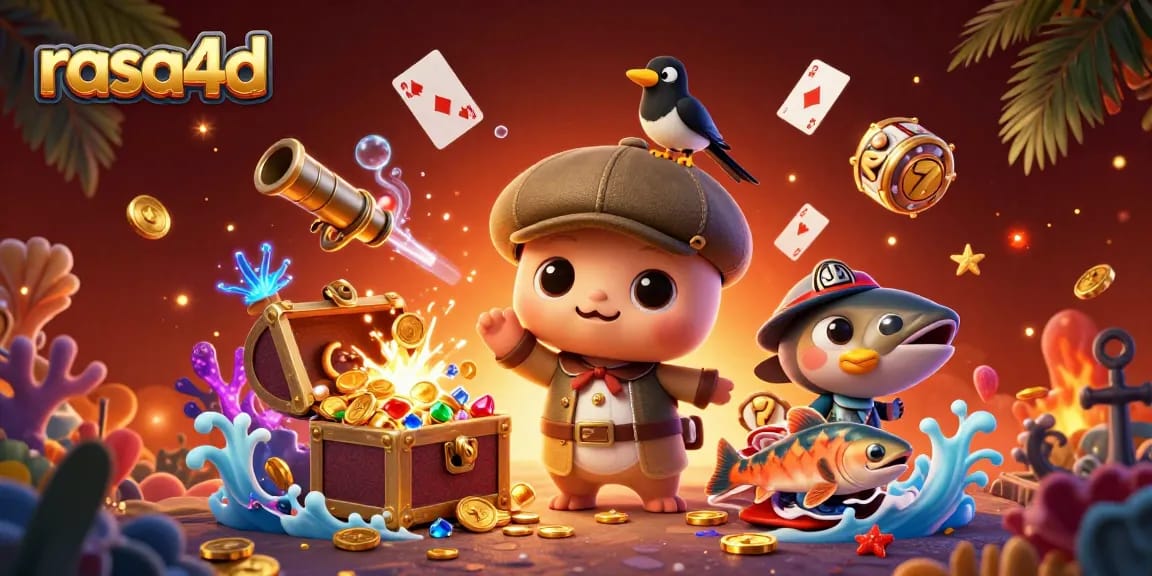 Rasakan keseruan bermain kasino dengan rasa4d, ilustrasi 3D yang kaya warna dan detail.