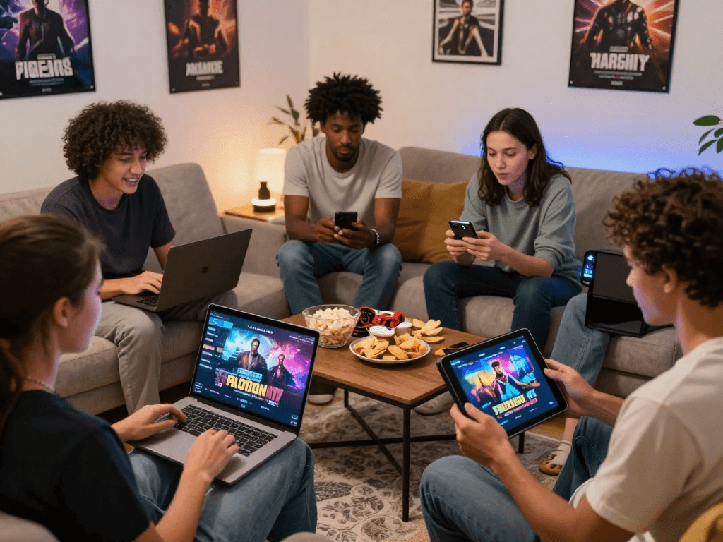Engaged gamers exploring various porngames in a cozy setting.